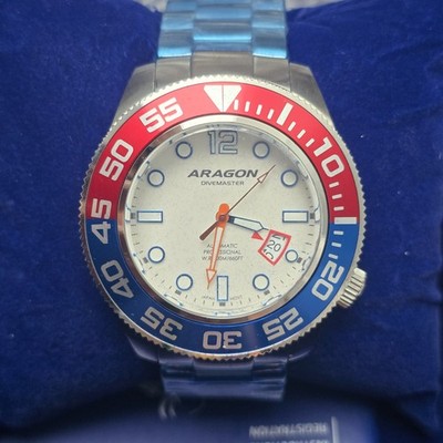 Aragon Dive Master 3 NH35 50mm A336WHT Automatic Watch Pepsi Red & Blue 