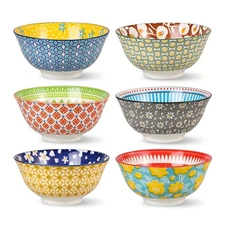 Porcelain Soup Cereal Bowls Set Ceramic Bowls For Kitchen 23 Oz 6 Colorful Patte