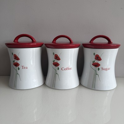Poppy Design x Storage Jars Canisters Tea Coffee Sugar Set Red