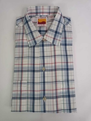 Vintage Career Club Plaid Pattern White Shirt Short Sleeve Size M New Old Stock