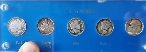 5 U.S. DIME BARBER COIN TYPE SET 1905 MERCURY BUST LIBERTY