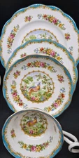 VTG Royal Albert CHELSEA BIRD Teal Blue, Tea Set, 6  4-pieces set+extras, 29 pcs