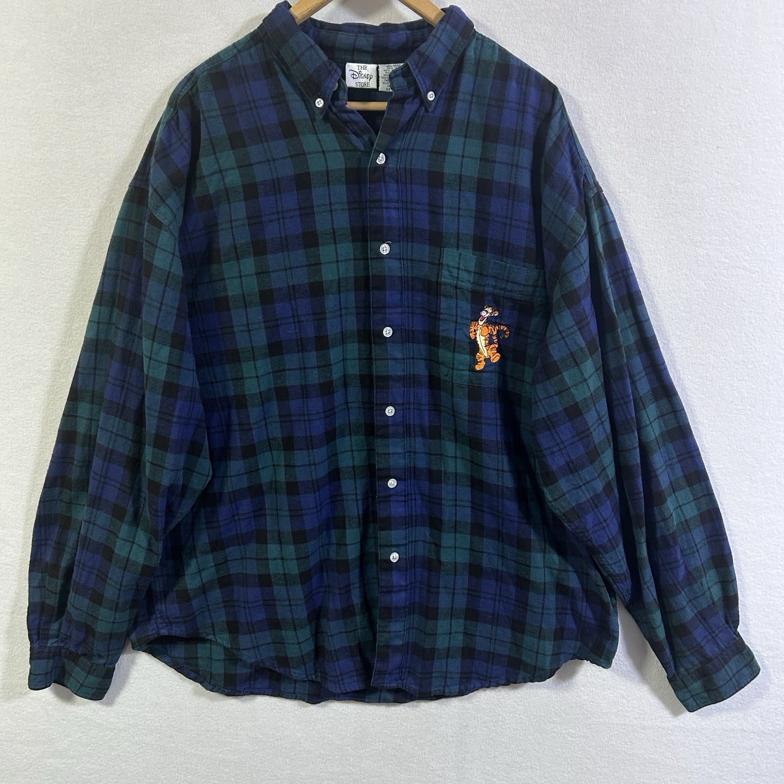 Vintage 90s Disney Store Tigger Flannel Shirt Men XXL Blue/Green Plaid