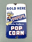 VINTAGE POPEYE WHITE HULLESS POPCORN MOTOR SODA POP GAS OIL PORCELAIN SIGN