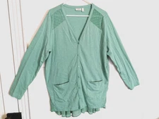 LOGO Lori Goldstein Womens Blouse 1X Plus Green Button Up Pockets Long Sleeve