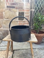 Large Black Cooking Pot With Handle Vintage Camping Planter Gypsy Pan Heavy