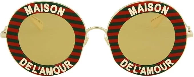 Gafas de sol redondas de plástico rojo Gucci GG 0113S 007 lentes amarillas, 44-30-140 Foto 3 de 4