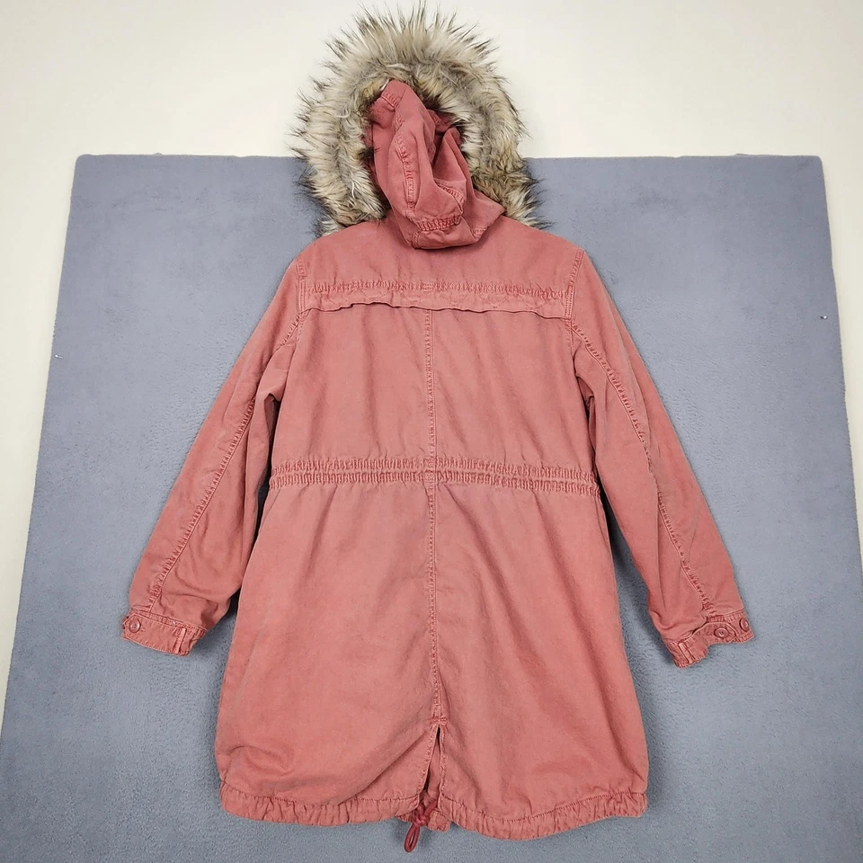 Chaqueta American Eagle Mujer Mediana Rosa Imitación Piel Capucha Parka Algodón Abrigo Cremallera Foto 2 de 4