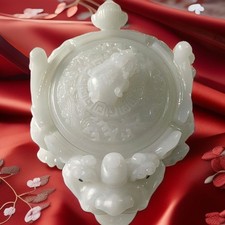 19cm White Jade Ashtray with Lid Pixiu Statue Home Office Desktop Decoration