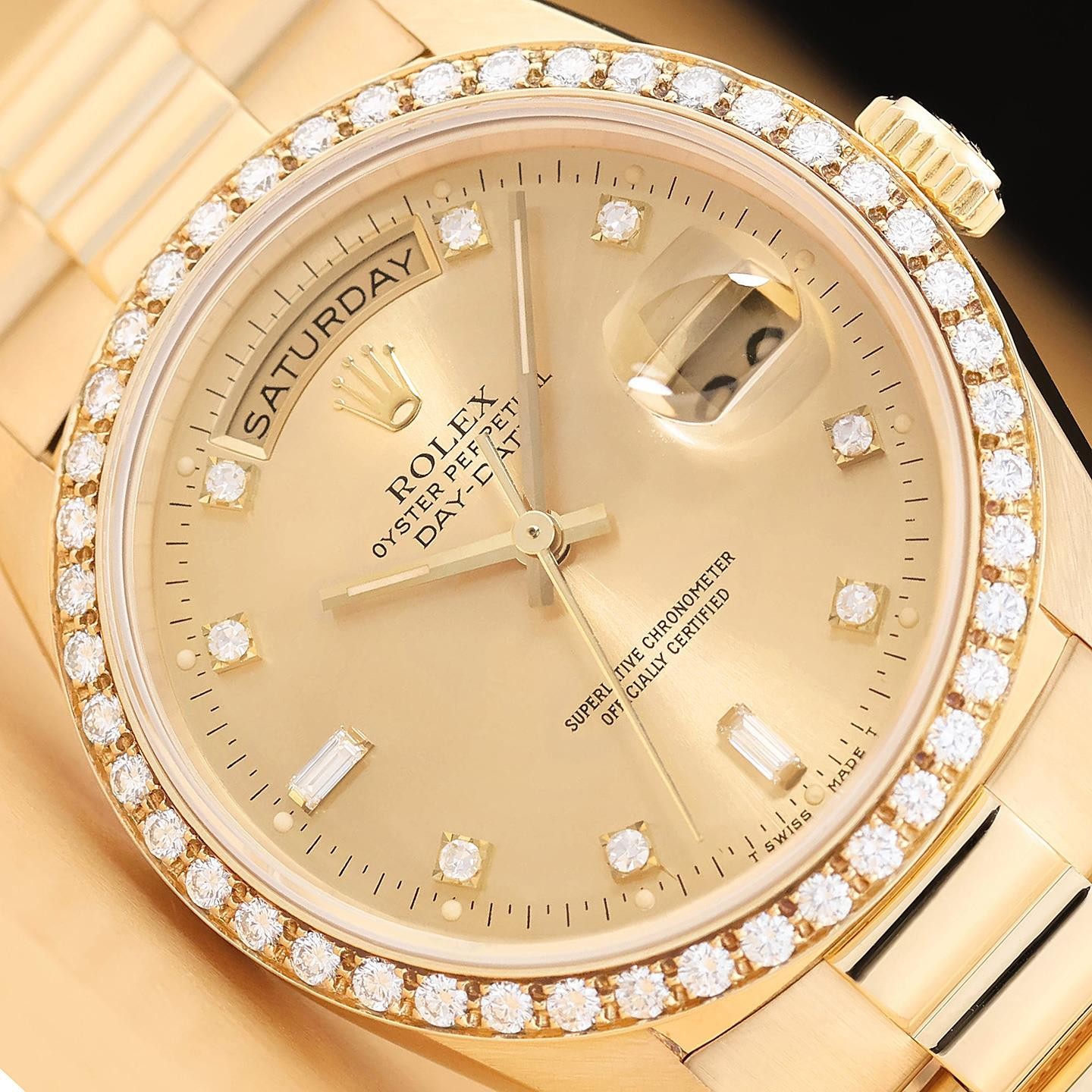 ROLEX MENS DAY-DATE 18348 18K YELLOW GOLD FACTORY DIAMOND PRESIDENT WATCH