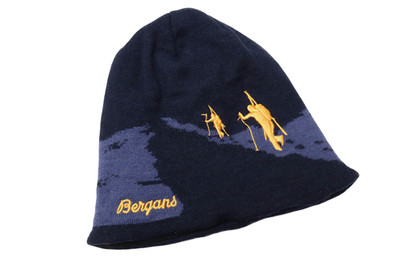 Bergans Of Norway Ski Beanie Mütze Herren 60 CM Blau Wollmischung Skier Grafik