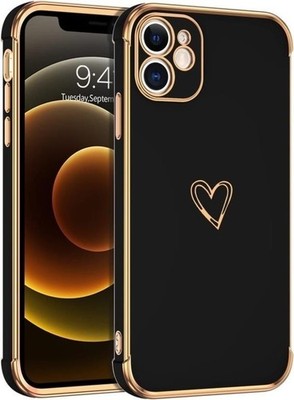 iPhone 12 6.1-inch ,Cute Plating Love Heart, Camera Protection Shockproof Girls