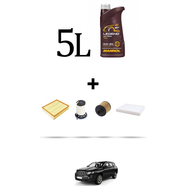 Hoffcar Servicekit 4 Filter Und 5L ÖL FüR Jeep Compass II 1.6 Multijet 96Kw D-image