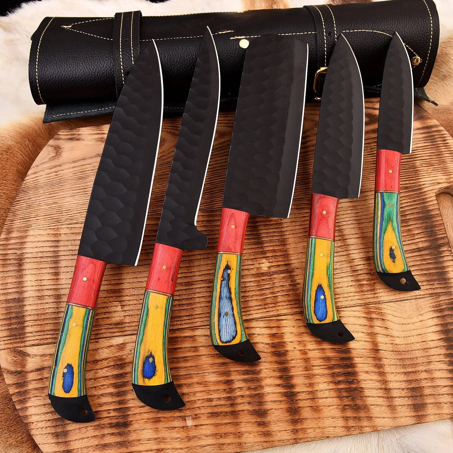 HAND FORGED CARBON STEEL CHEF KNIFE Set Kitchen Knives Best USA gifts