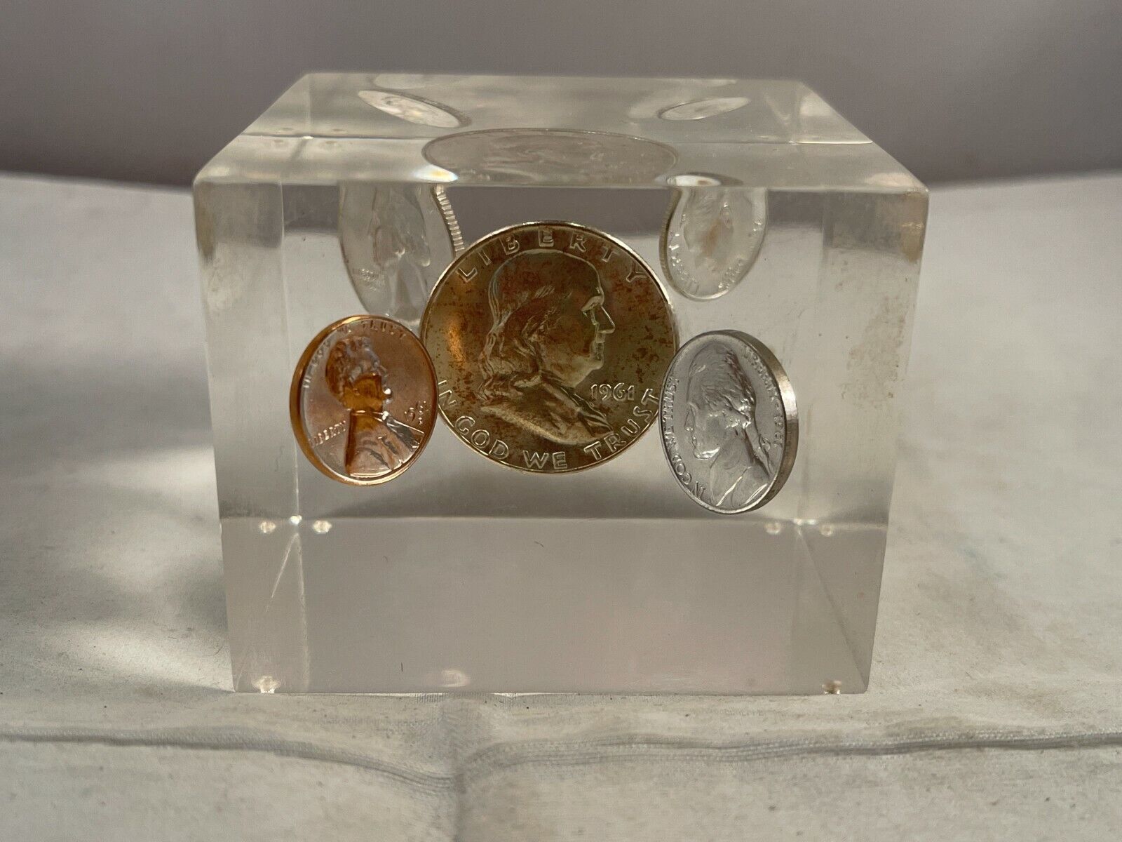 1961 US Coin Set in Lucite Paperweight Max 63% OFF Acrylic Cube Shipping included