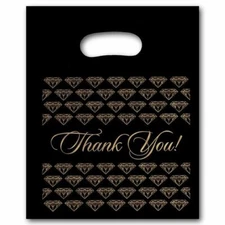 Black Thank You Merchandise Plastic Retail Handle Bags 3 Sizes to Choose From