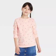 NEW Cat  Jack Girls Peach Crew Neck Pullover Sweatshirt S 6/6x 
