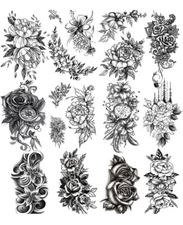 12 sheets black flower temporary tattoos