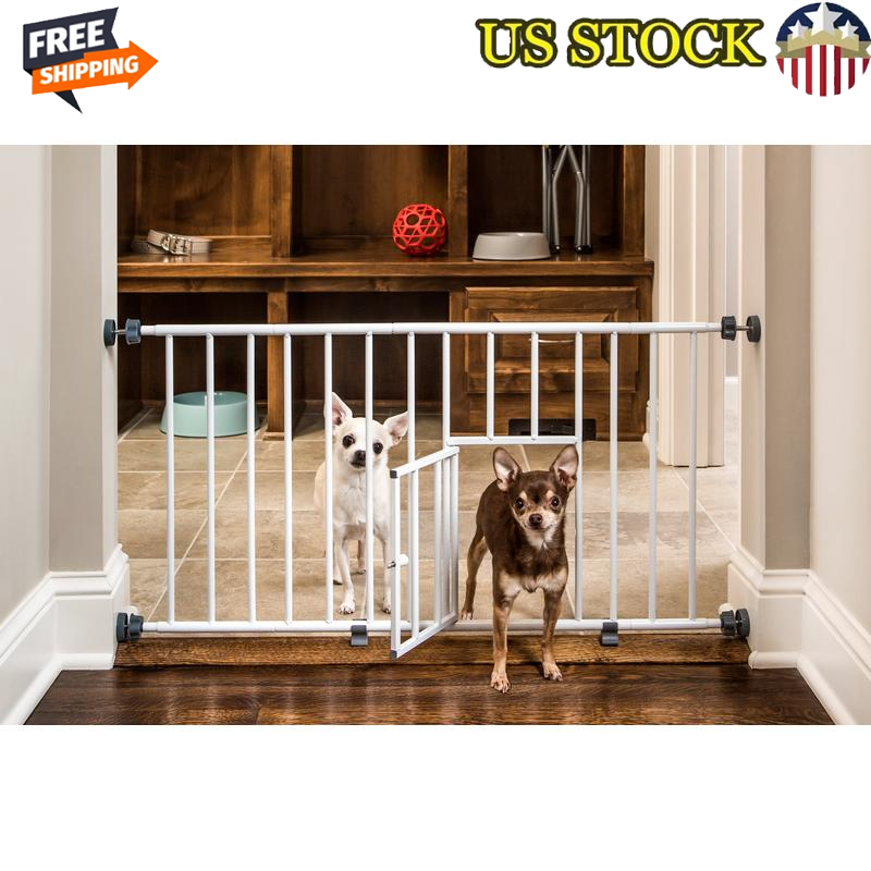 Expandable Pet Gate W/ Small Door Pressure Mount 18-31in Chew Proof Safe New