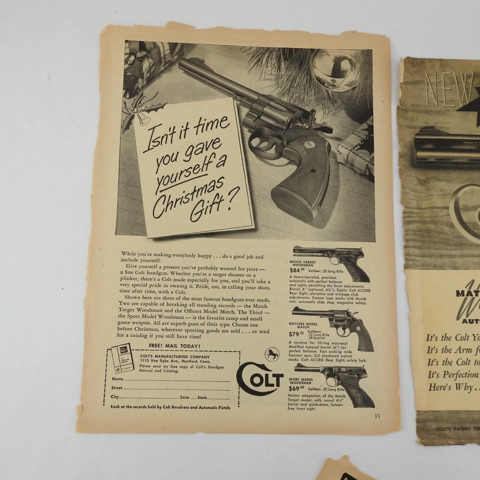 3 Vintage Colt Firearm Advertising Pages Handgun Woodsman Revolver - Image 4 of 4