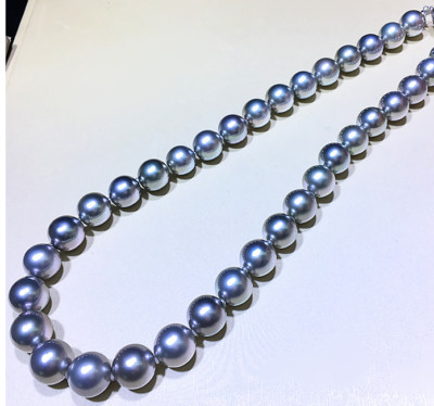 17''8-9MM NATURAL SOUTH SEA GENUINE SILVER GRAY ROUND PEARL NECKLACE 8588