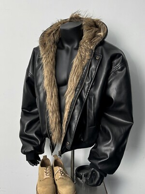 Leather Fur-in-one Double-sided Jacket Men's Winter Hooded