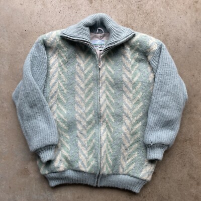 VTG 70s Eider Knit 100% Wool Cardigan Sweater Full Zip-up Women's Size Medium