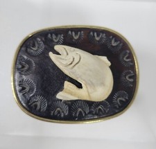 VTG Large Mouth Bass Jumping Belt Buckle 1991 Fishing Fisherman solid brass