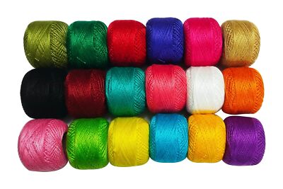Cotton Thread Soft And Shine Ball For Embroidery Crochet Knitting Pack 18 Colors