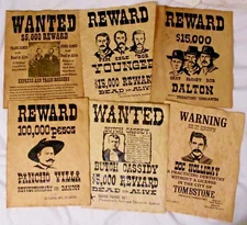 Pancho Villa Old West Wanted Posters Doc Holliday Jesse James Youngers Daltons