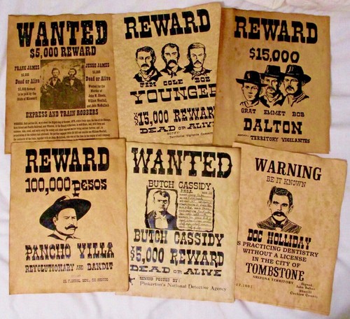 Manifesto Vecchio West Wanted: Billy The Kid, Doc Holliday, Jesse James, Bill Doolin - Foto 2