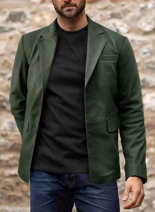 Men's Green Leather Blazer Genuine Soft Lambskin Slim Fit Stylish Coat Blazer