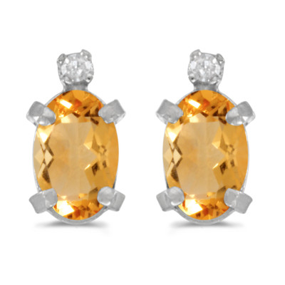 Ohrringe 14 Karat Weißgold ovaler Citrin und Diamant