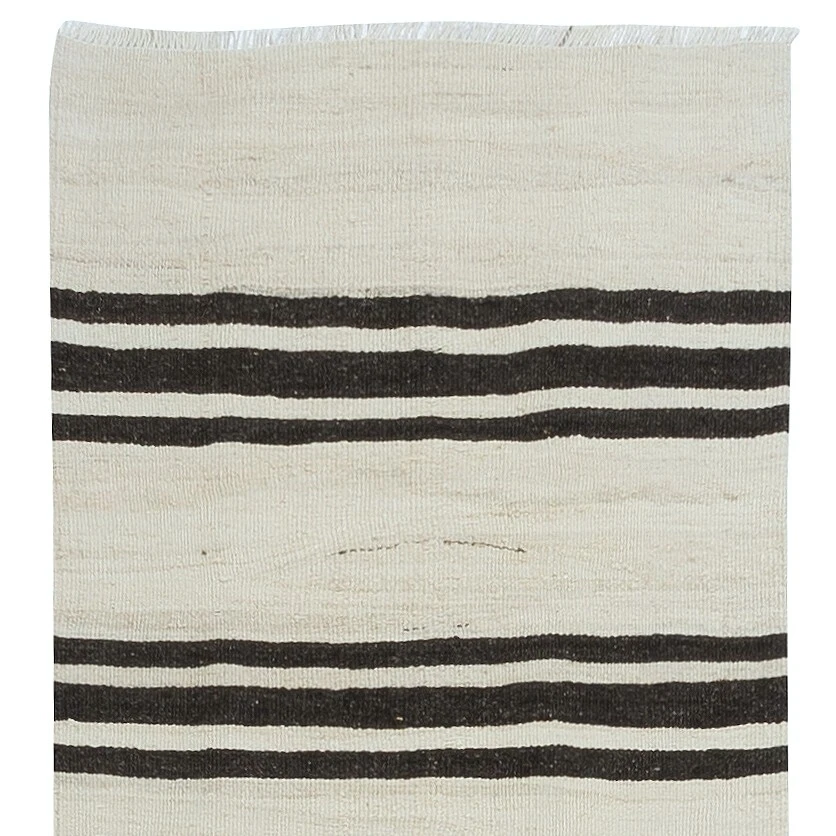 2x10 Ft Vintage Anatolian Narrow Kilim Runner in Cream with Dark Brown Stripes - Image 4 of 4