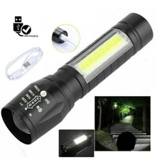 Small Portable COB LED Flashlight USB Rechargeable Zoom Light Lamp Flashlight
