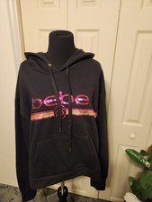 Womens BeBe Sport Cropped/Hoodie Sweatshirt-Black w/Rainbow Front Logo