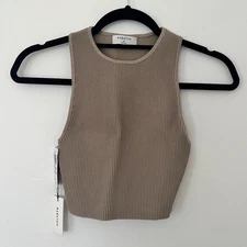 Babaton Sculpt Knit Racer Cropped Tank size XS color Fluent Taupe NWT