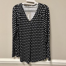 Messic Black & White Polka Dot Top V Neck Sz ...