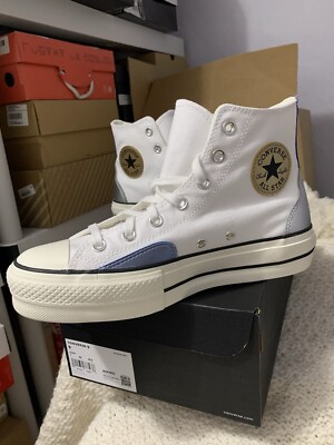 NIB   Converse All Star Lift HI Platform Chrome A09797C White/Silver/Gold Sz 9