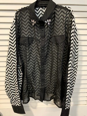 Dinamite Golden Jeans Juniors Womens Size 3X Black Sheer Button Down Blouse New