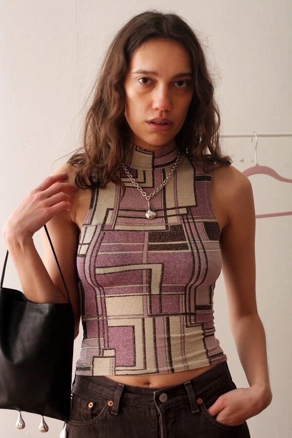 Top Orsay Estilo Años 70 Ropa de Club Fiesta Glamour Disco Y2K Brillo Geométrico Foto 2 de 4