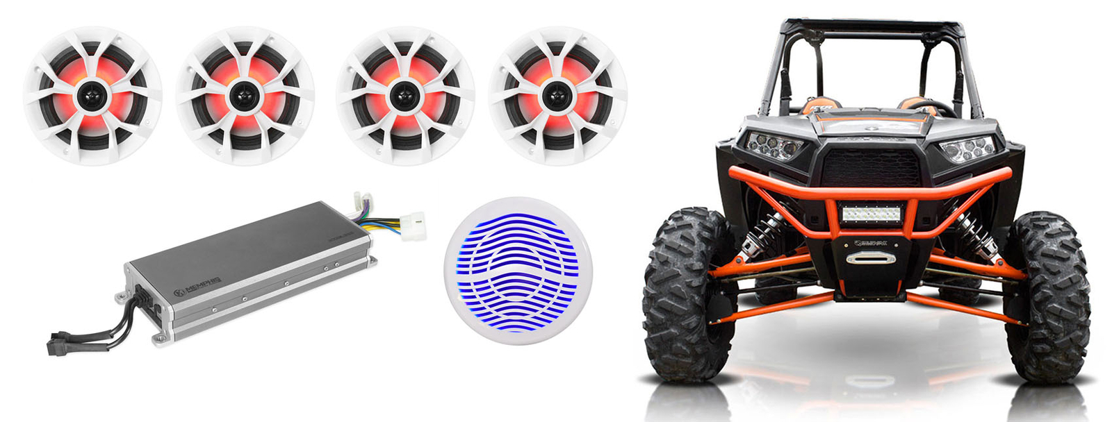 4 Динамики Rockville 65 со светодиодами12 сабвуферов Усилитель Memphis для RZRATVUTV