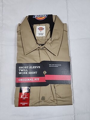 Large DICKIES TWILL WORK SHIRT SHORT SLEEVE Khaki #1574 ORIGINAL