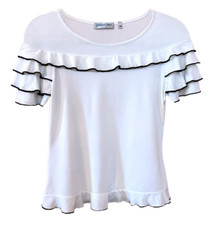 Women  s White Ruffled T-shirt