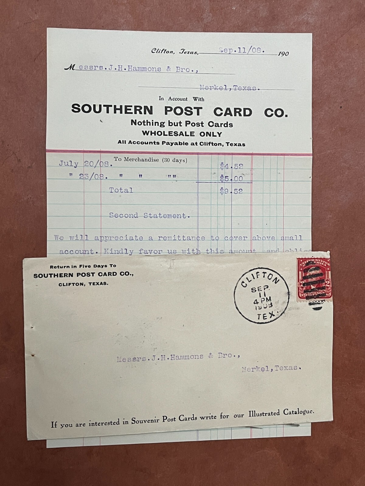 1909 CLIFTON TEXAS SOUTHERN POSTCARD PUBLISHER ADVERTISING ENVELOPE + LETTER WW eBay