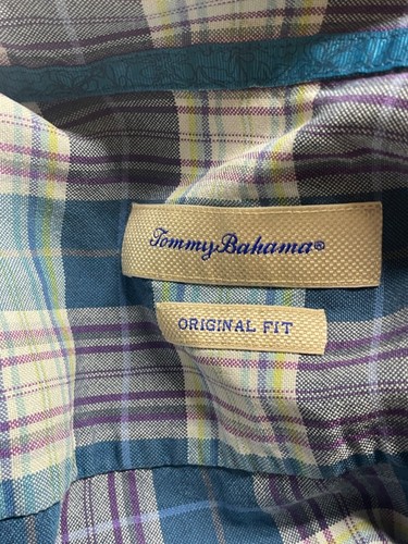 Tommy Bahama Azul Púrpura Cuadros Manga Corta Con Botones XL 100% Seda - Imagen 15 de 16