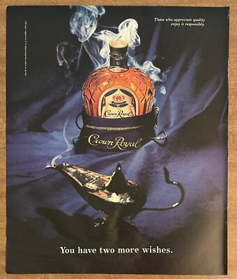 1994 Crown Royal Whisky Genie Magic Lamp Aladdin Two More Wishes 90s Print Ad