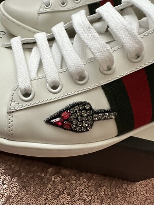 Gucci Shoes Ace Embroidered Arrow White Leather Sneakers Sz 8 US