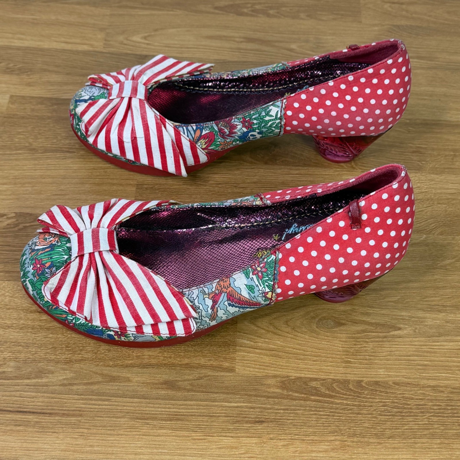 Irregular Choice Patchwork Bow Heels Red White Po… - image 2