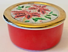 Vtg Christmas Chokin Jamestown China Poinsetta Trinket Box 24k Gold Trim Dish